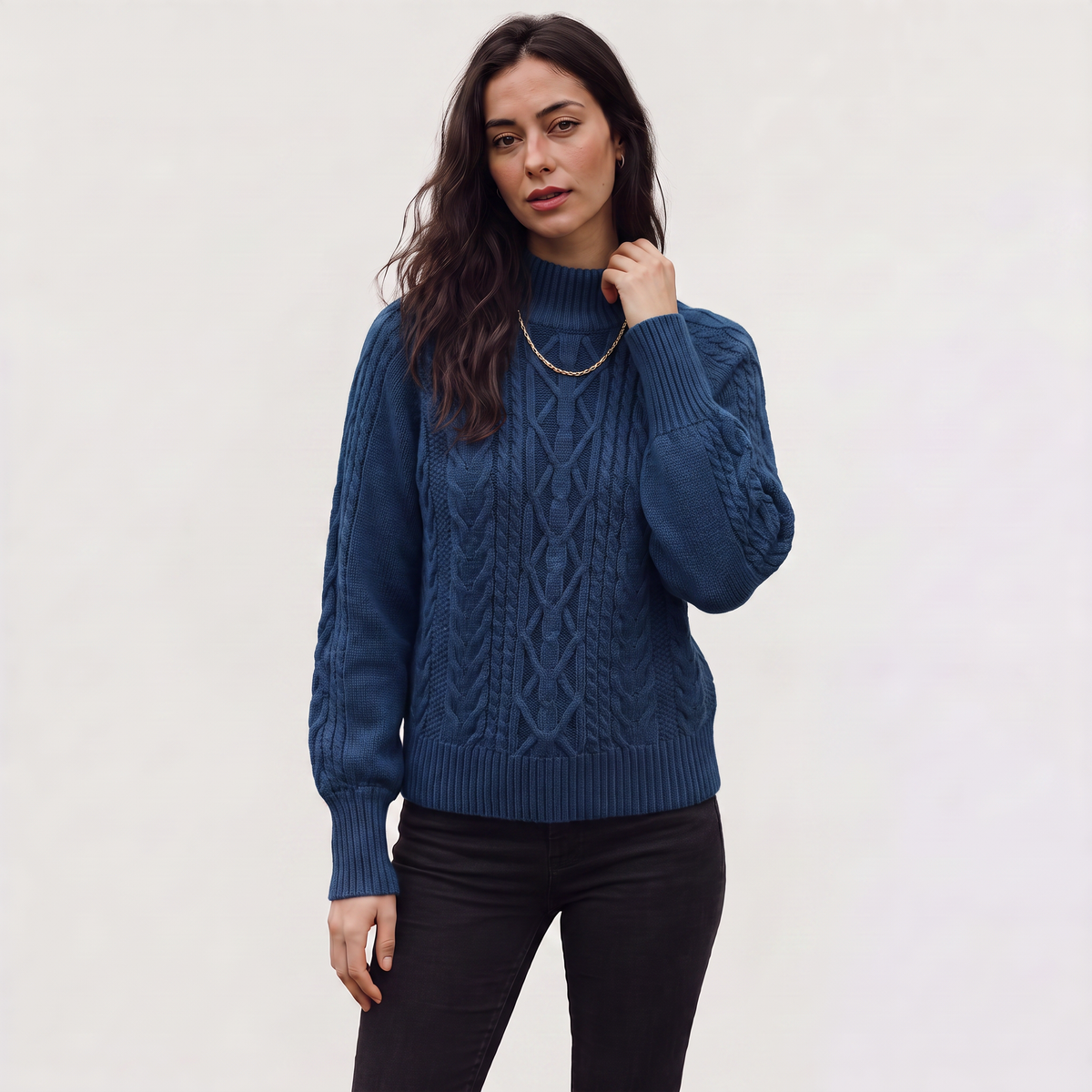 Cable Knit Mock Neck Sweater