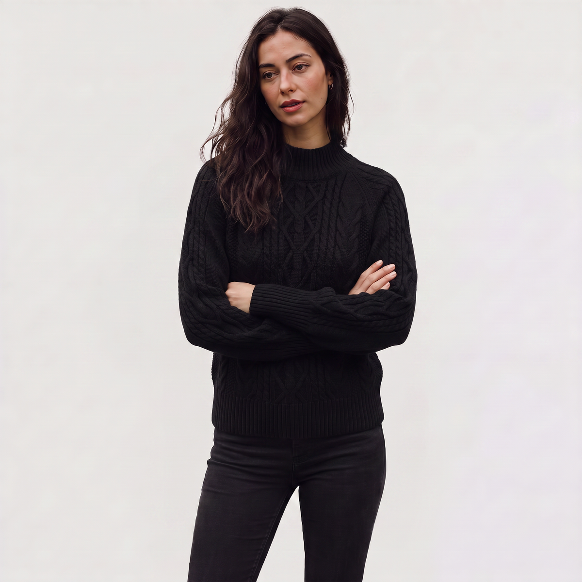 Cable Knit Mock Neck Sweater