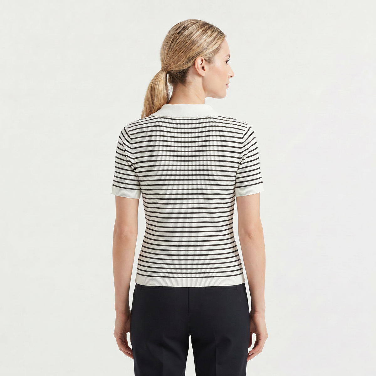 Striped Button-Up Polo Shirt