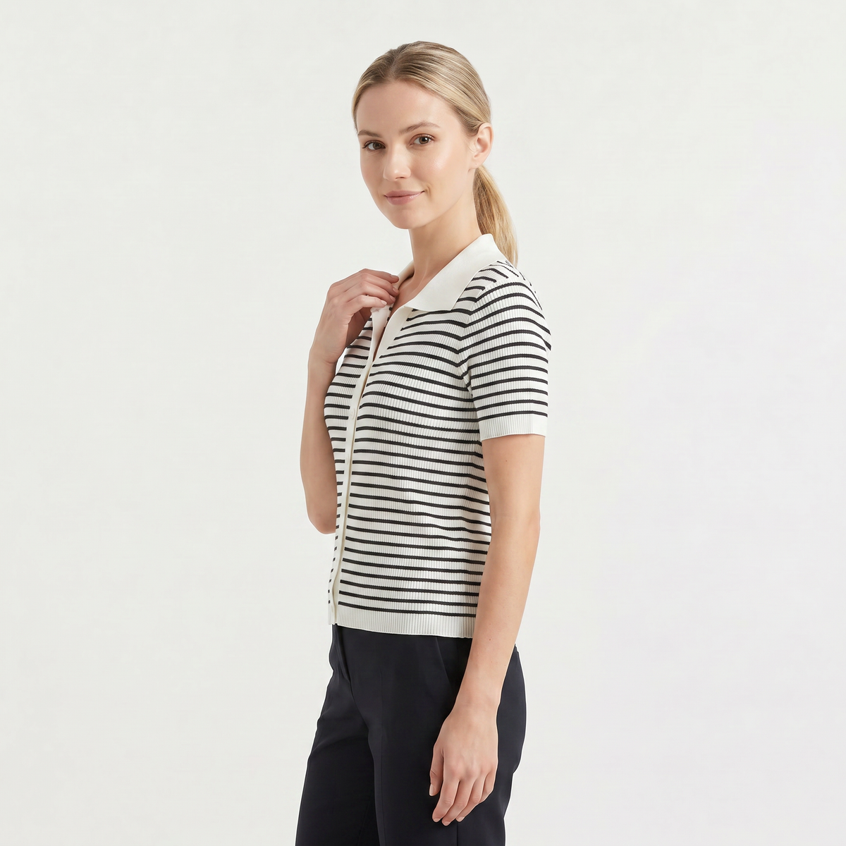 Striped Button-Up Polo Shirt