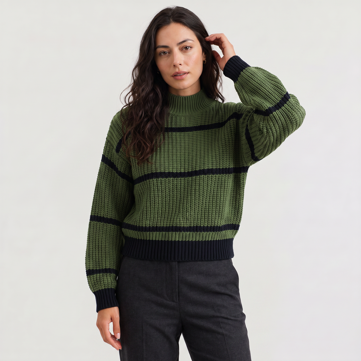 Striped Mock Neck Sweater