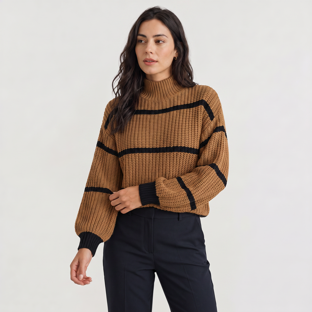 Striped Mock Neck Sweater