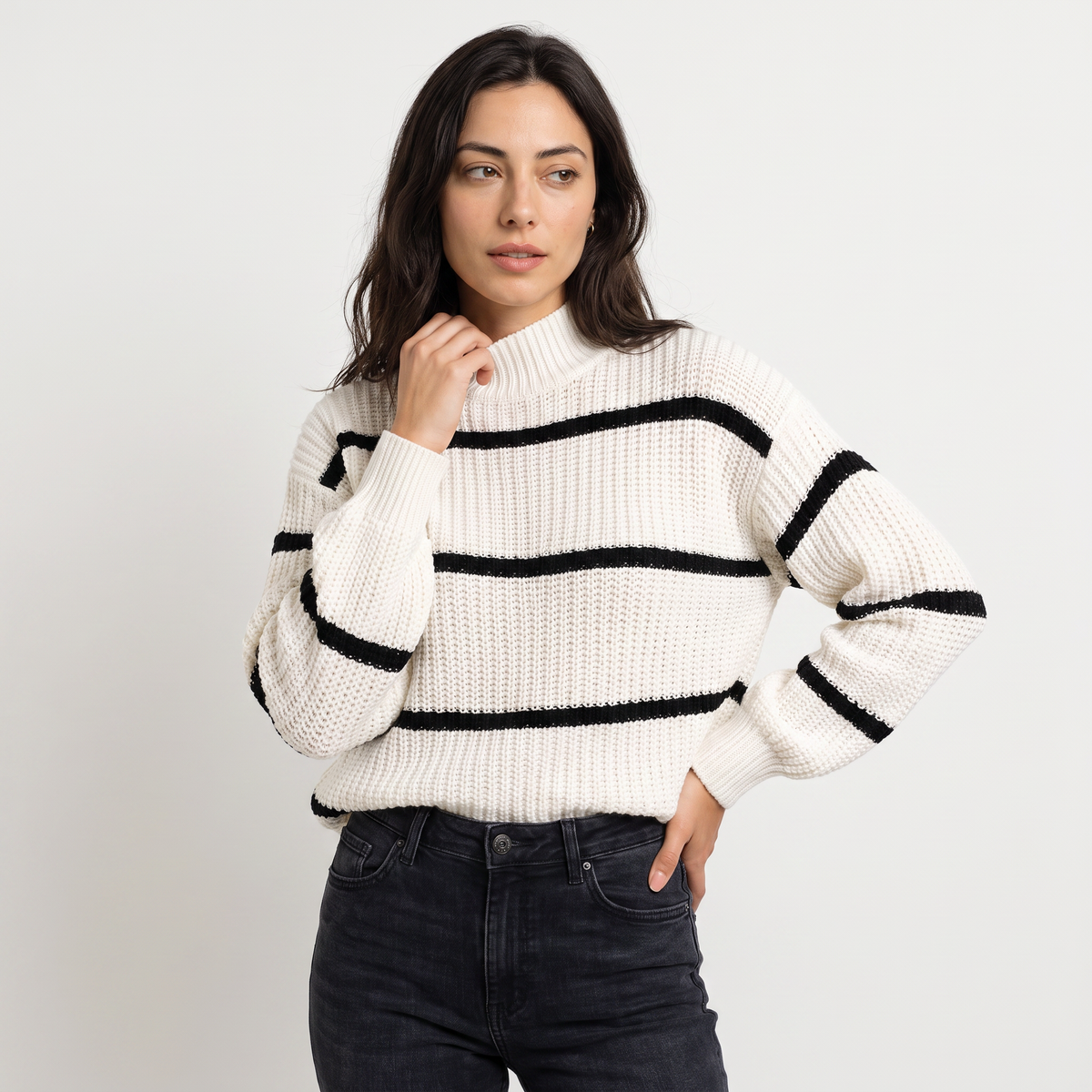 Striped Mock Neck Sweater