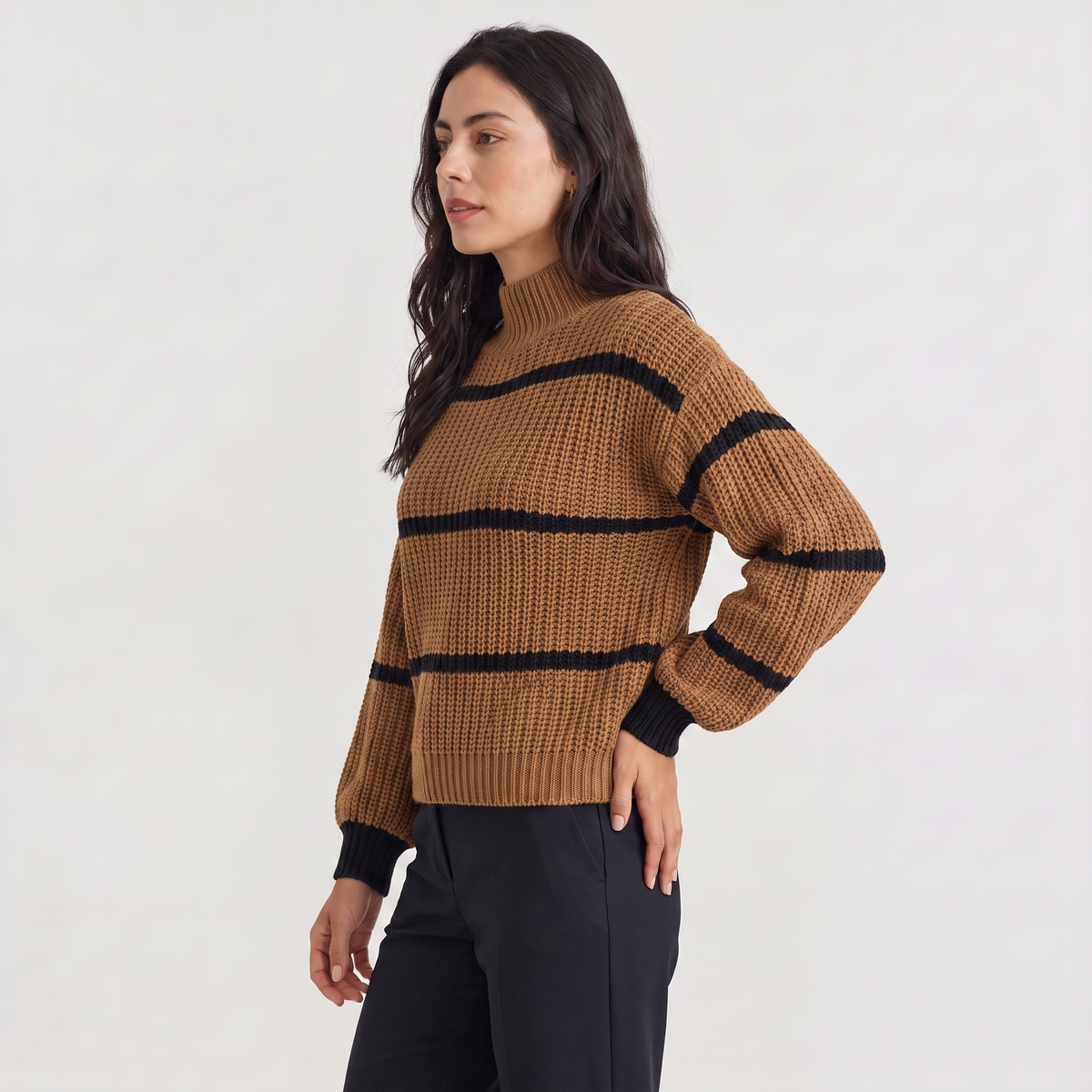 Striped Mock Neck Sweater