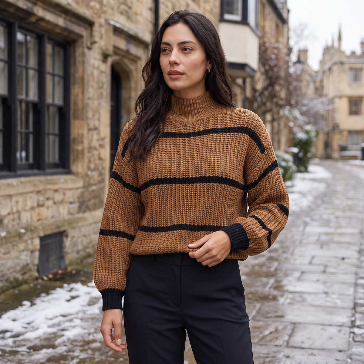 Striped Mock Neck Sweater