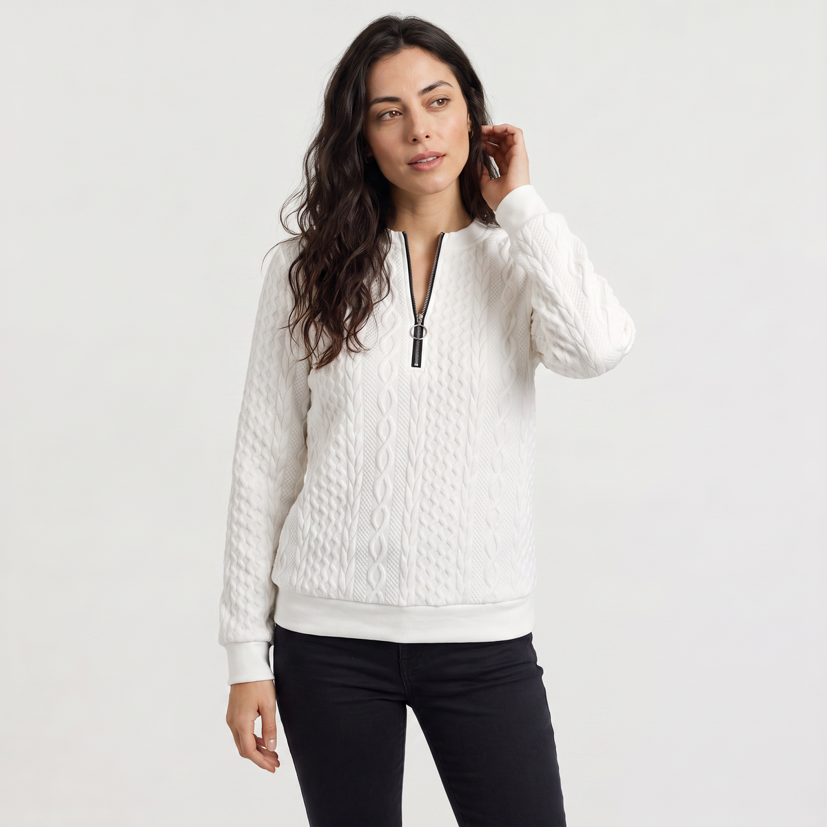 Casual Cable Knit Zip-Neck Sweater