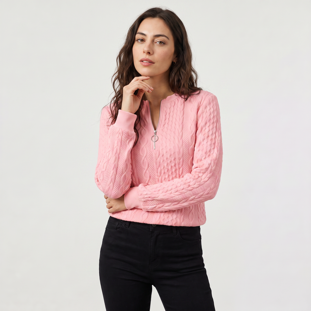 Casual Cable Knit Zip-Neck Sweater