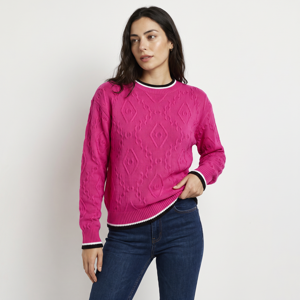Casual Striped Contrast Knit Sweater