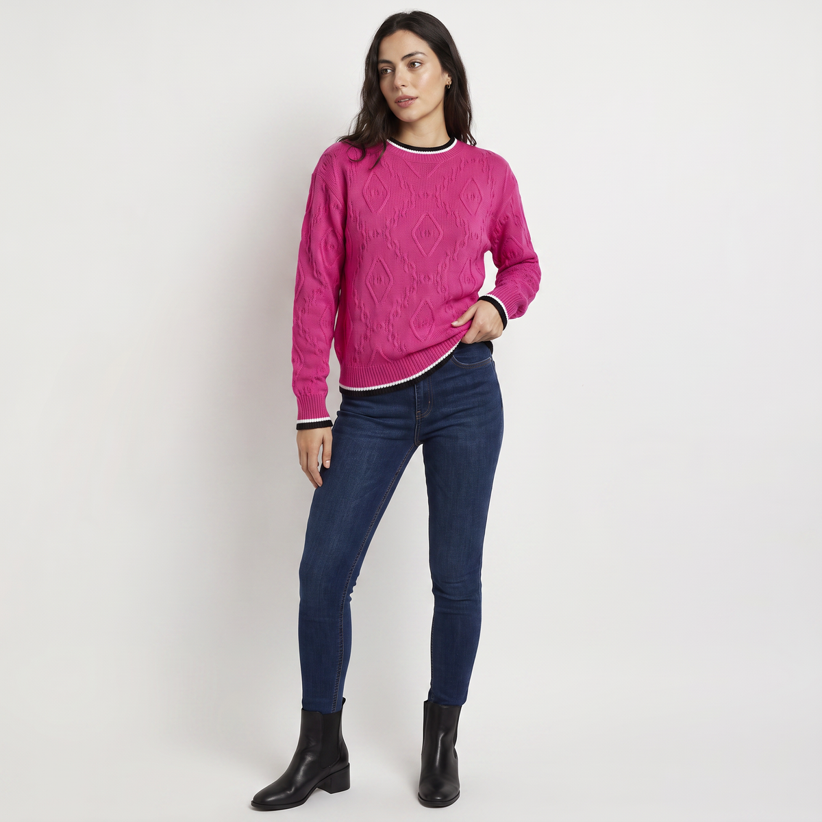 Casual Striped Contrast Knit Sweater