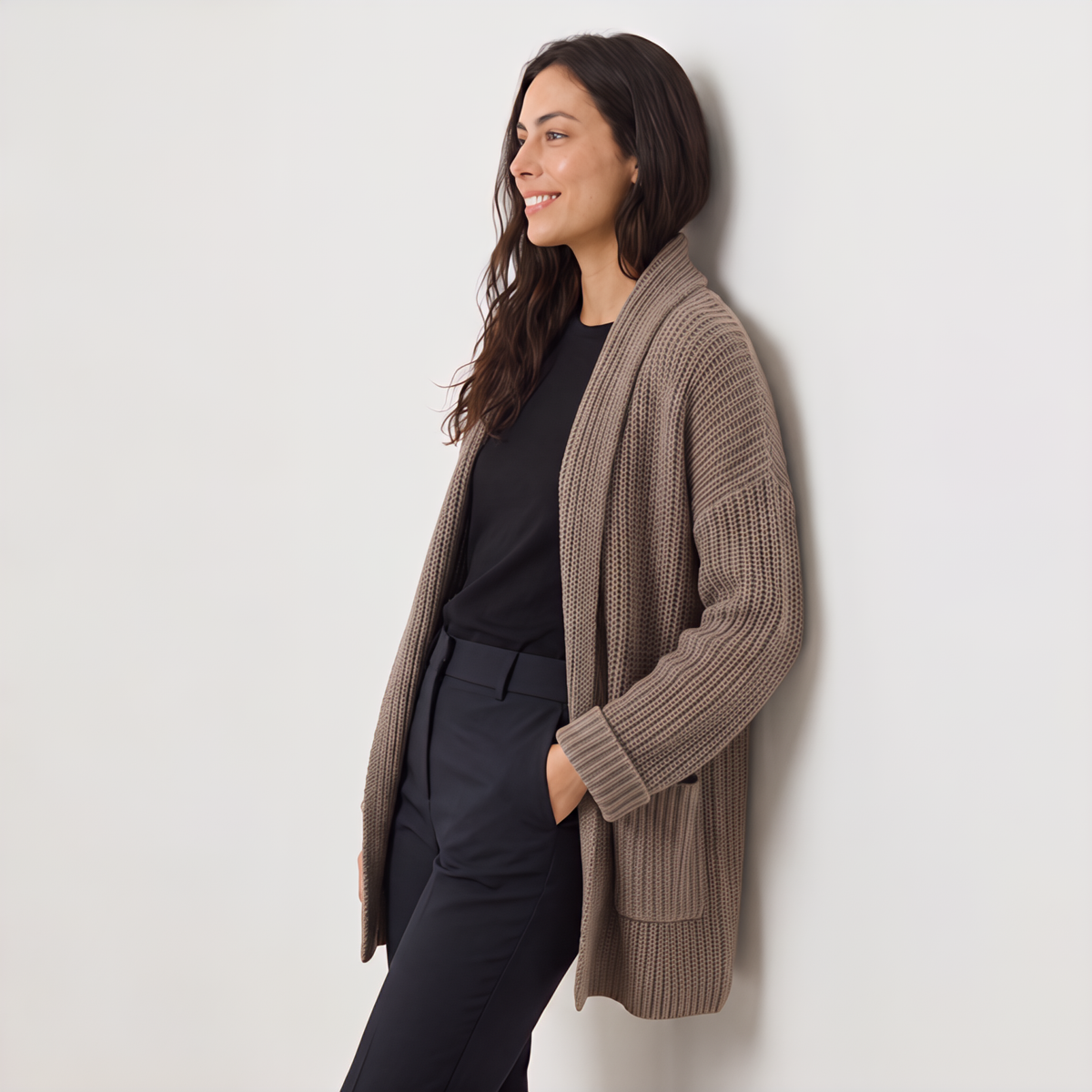 Long Open-Front Chunky Knit Cardigan