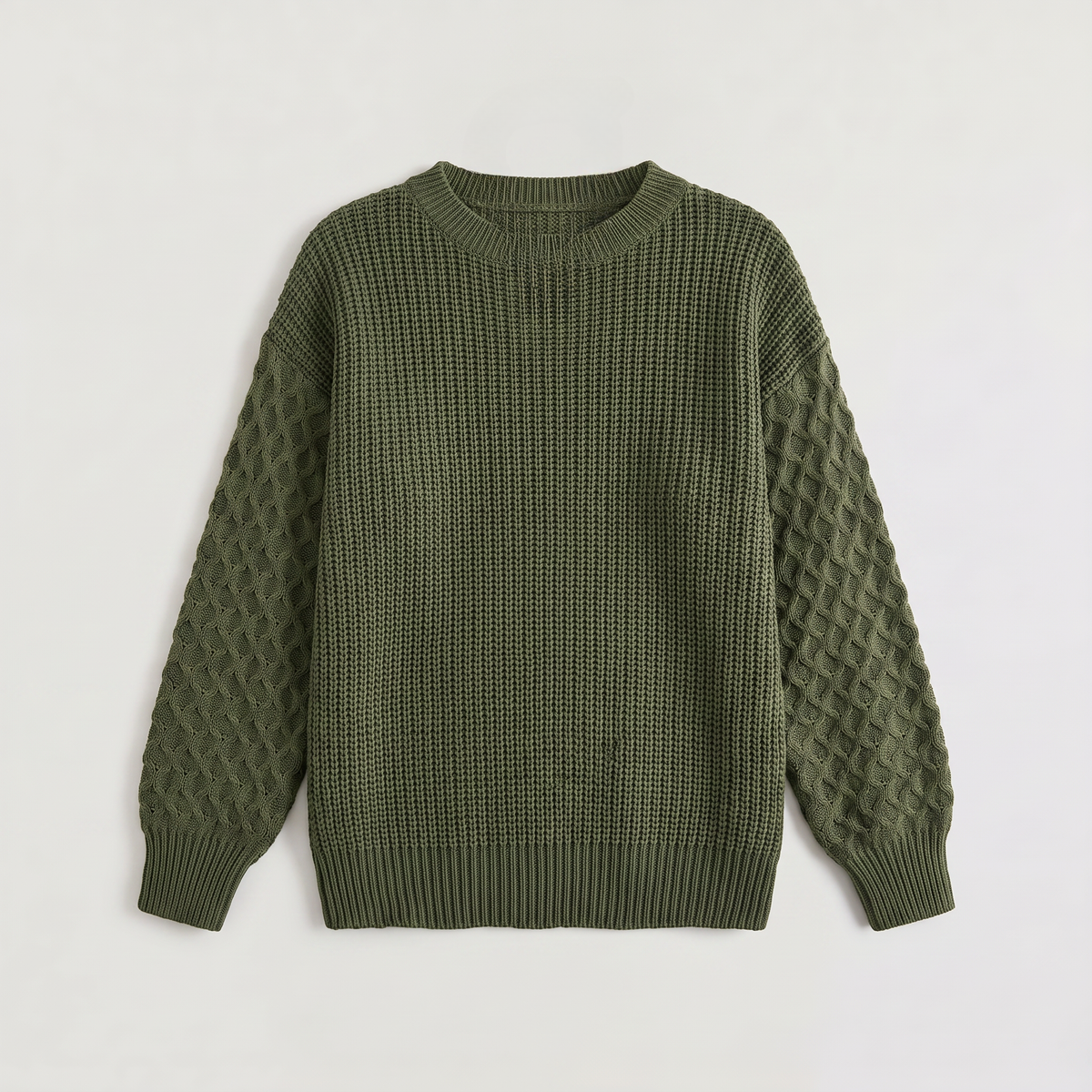 Lantern Sleeve Knit Sweater - Textured Winter Sweater