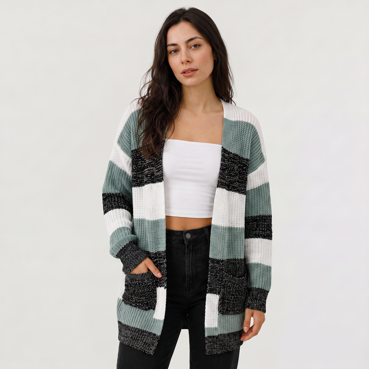 Lightweight Open-Front Knit Cardigan