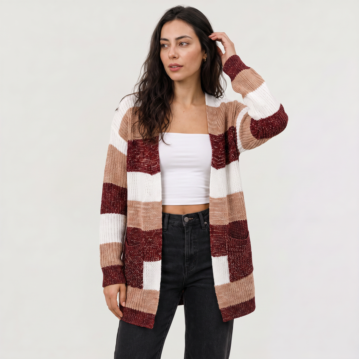 Lightweight Open-Front Knit Cardigan