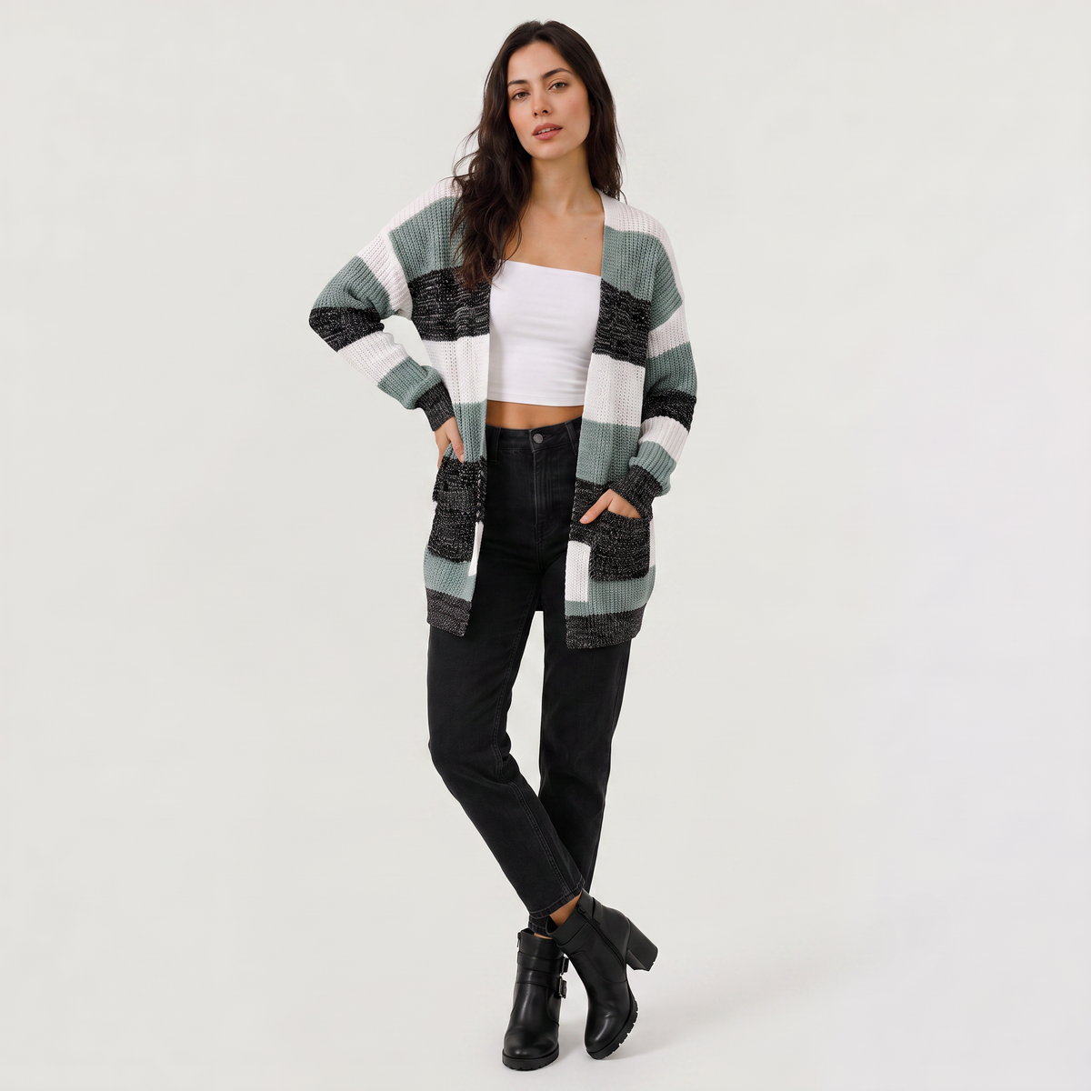 Lightweight Open-Front Knit Cardigan
