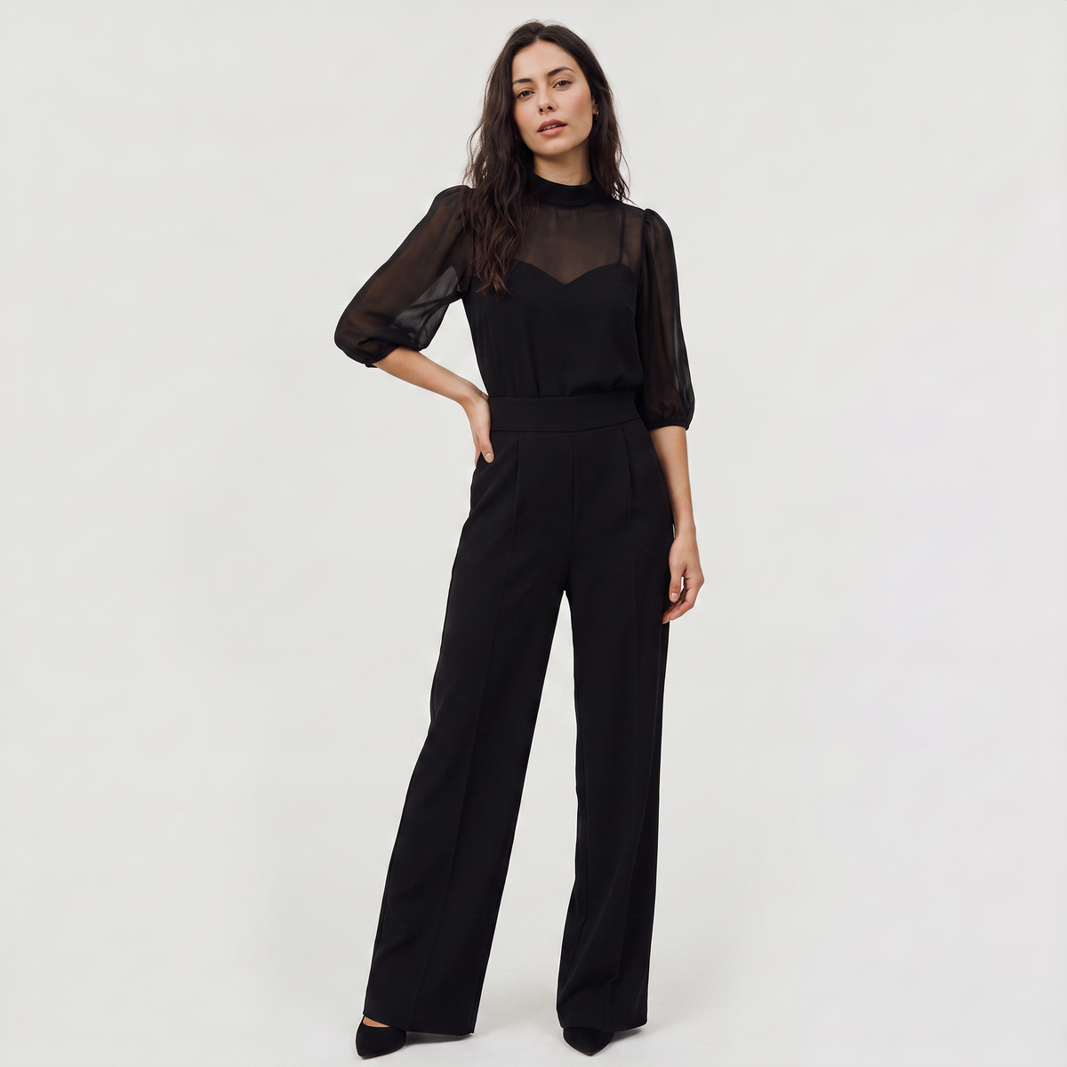 Wide-Leg Puff Sleeve Jumpsuit
