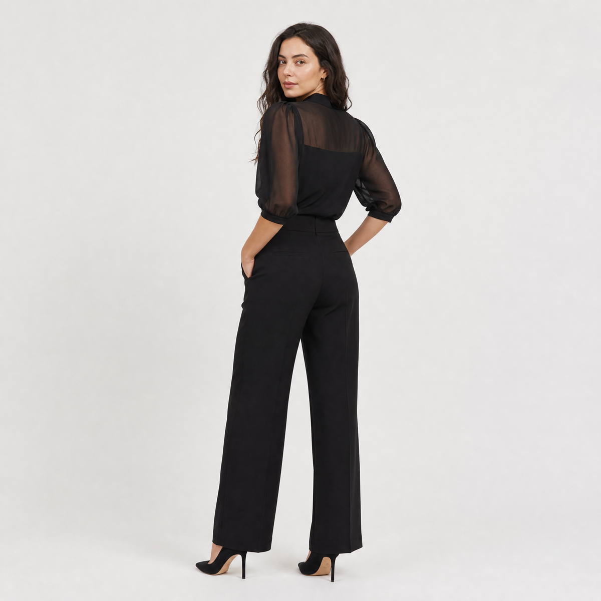Wide-Leg Puff Sleeve Jumpsuit