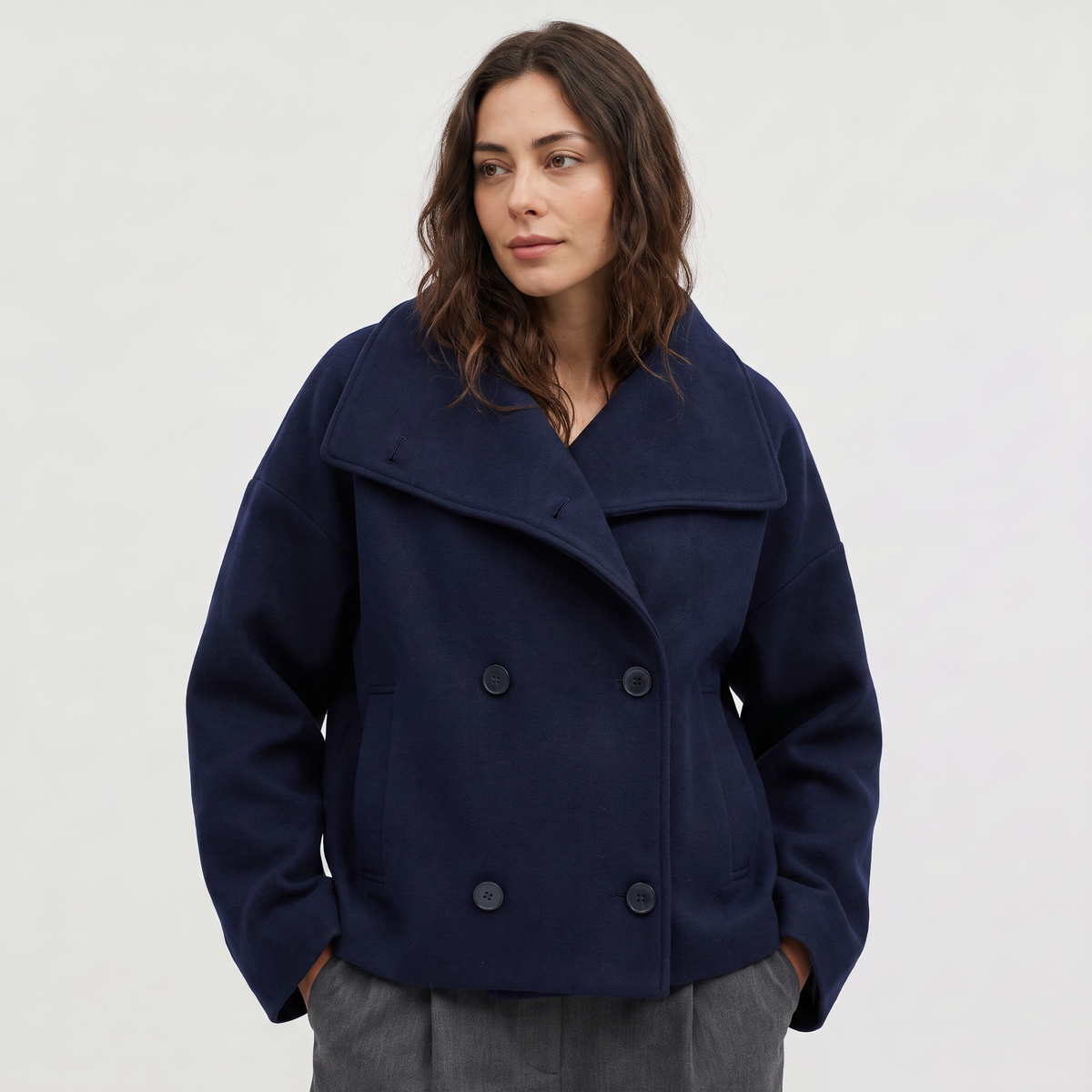 Short Double-Breasted Oversized Jacket