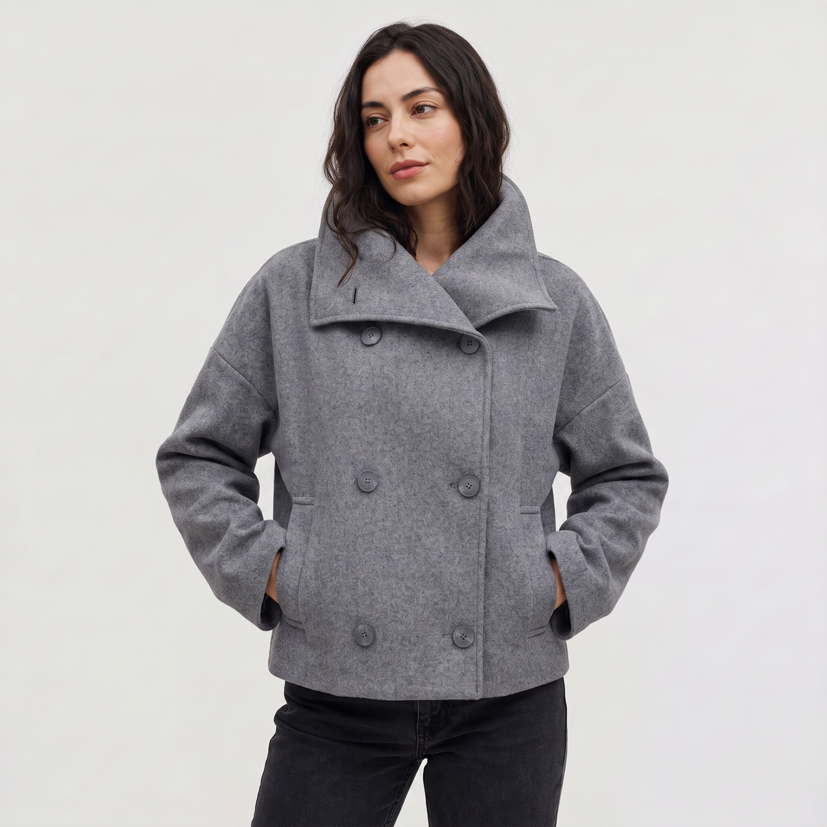 Short Double-Breasted Oversized Jacket