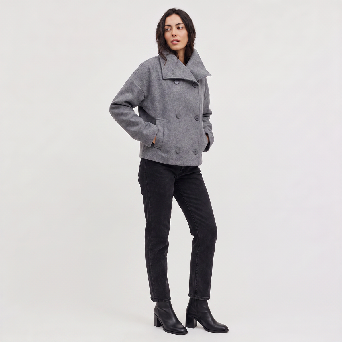 Short Double-Breasted Oversized Jacket