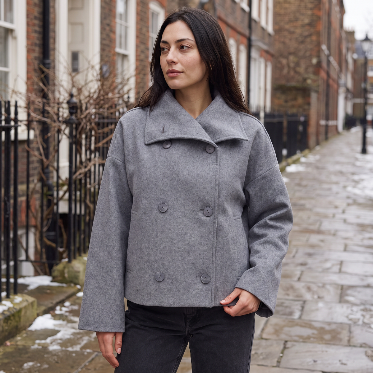 Short Double-Breasted Oversized Jacket