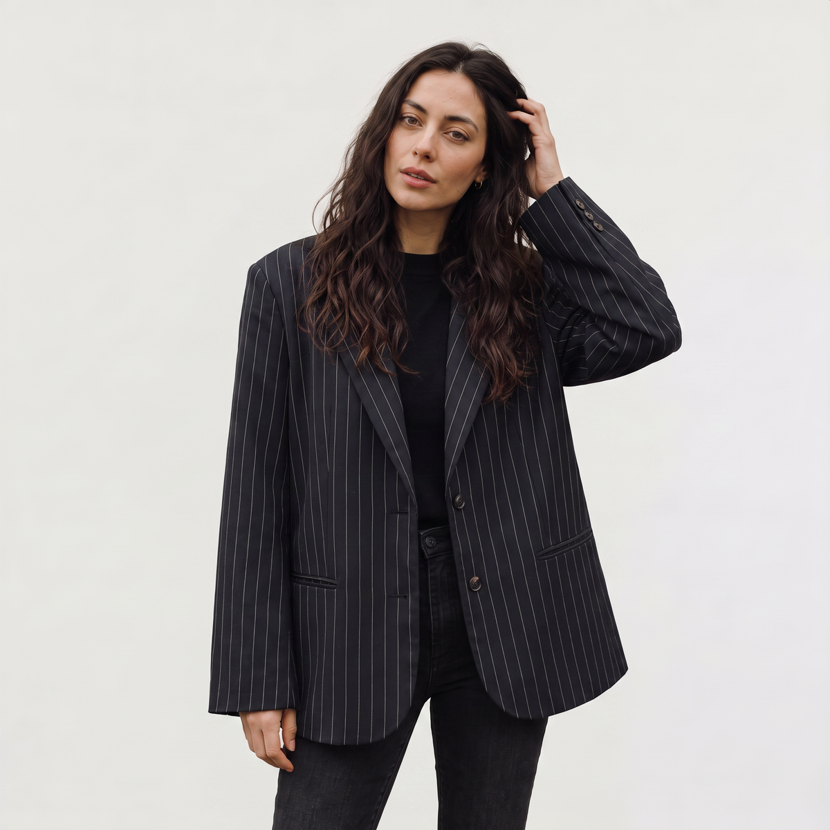 Oversized Boxy Pinstripe Blazer