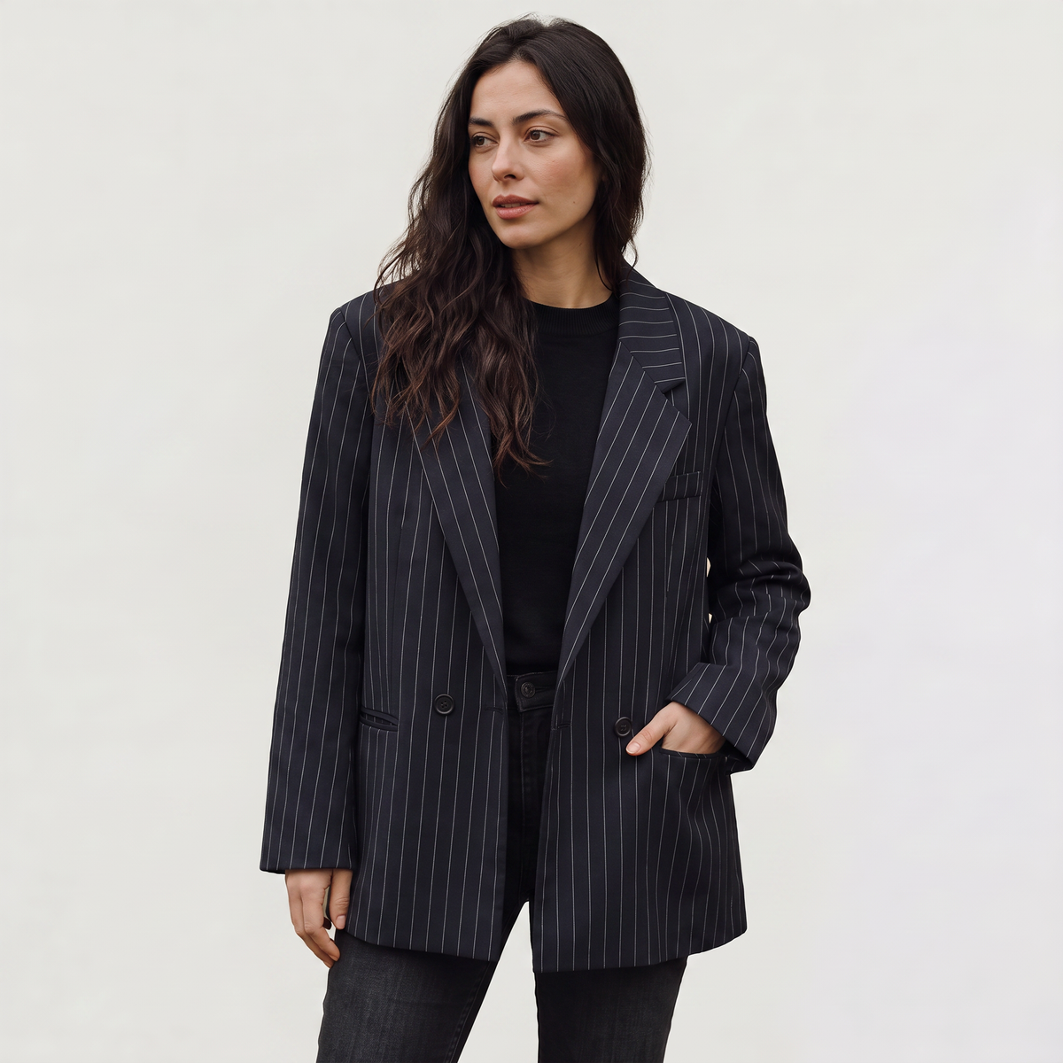 Oversized Boxy Pinstripe Blazer
