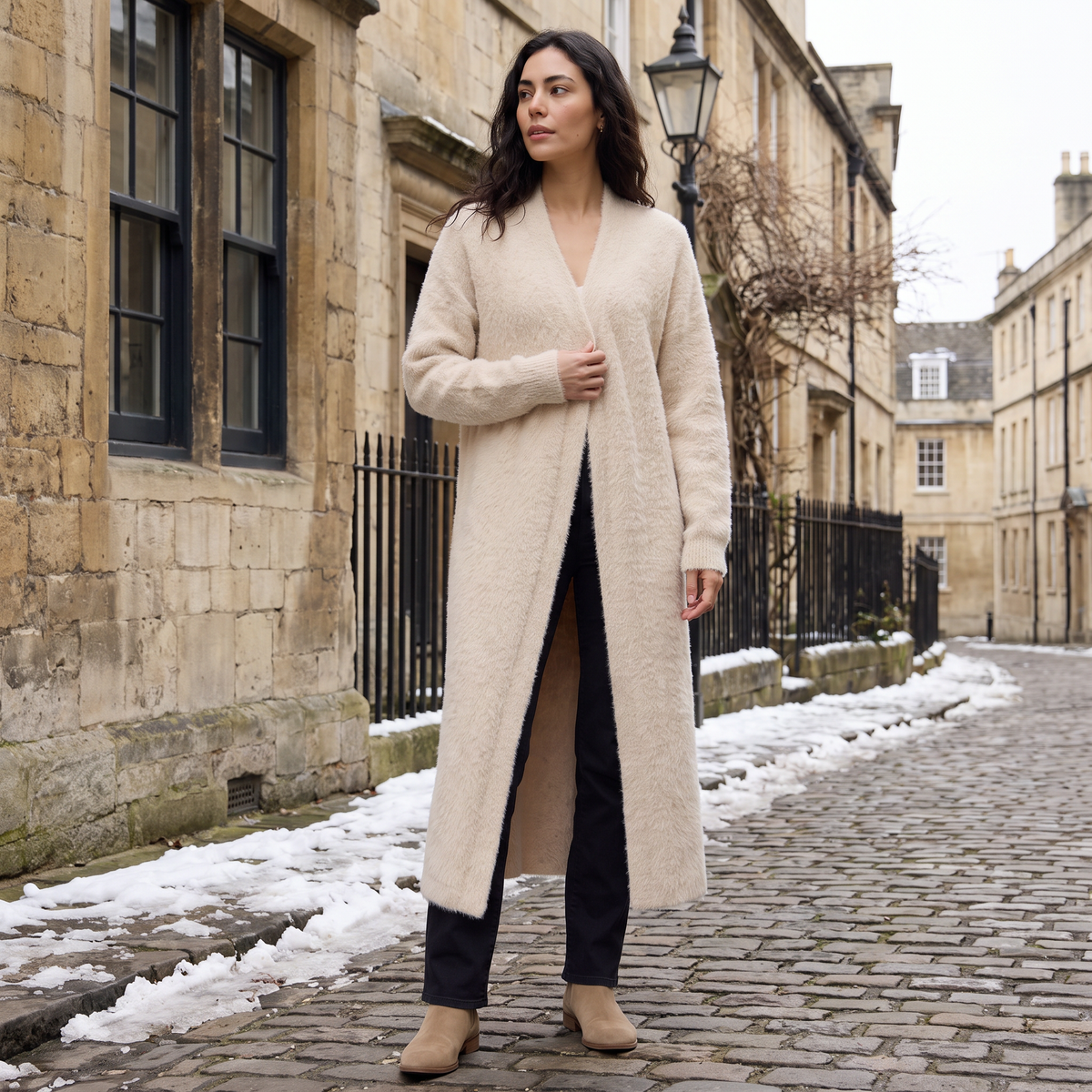 Fluffy Longline Open-Front Cardigan