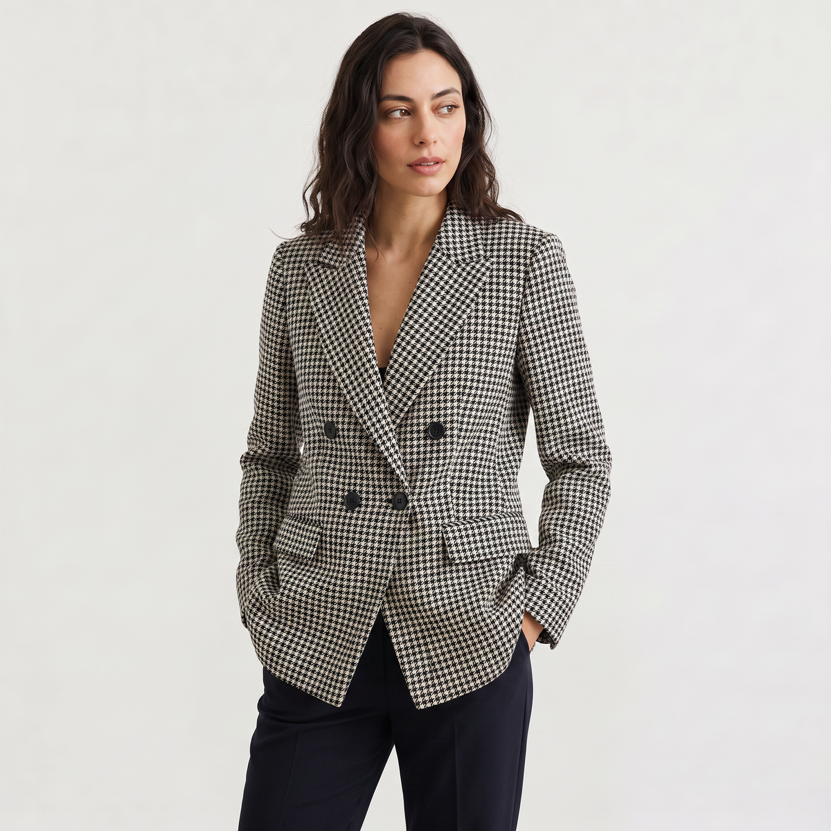 Houndstooth Double-Breasted Blazer