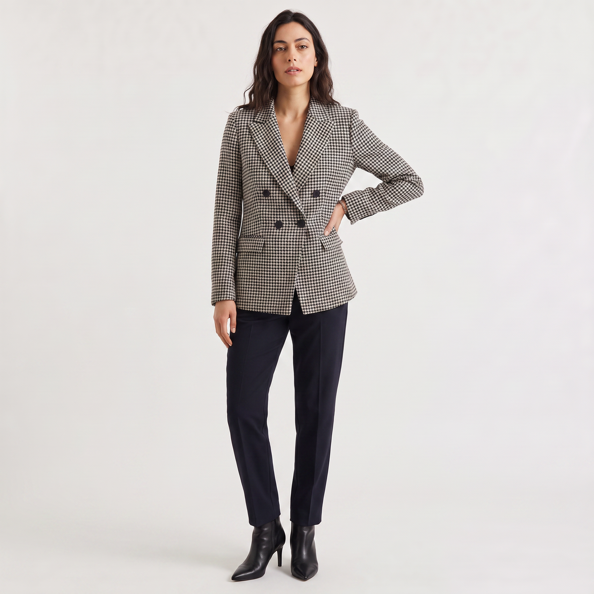 Houndstooth Double-Breasted Blazer