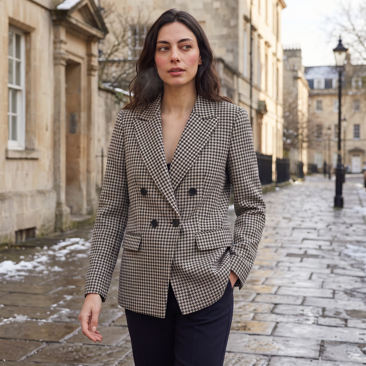 Houndstooth Double-Breasted Blazer