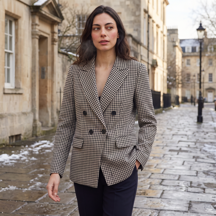 Houndstooth Double-Breasted Blazer