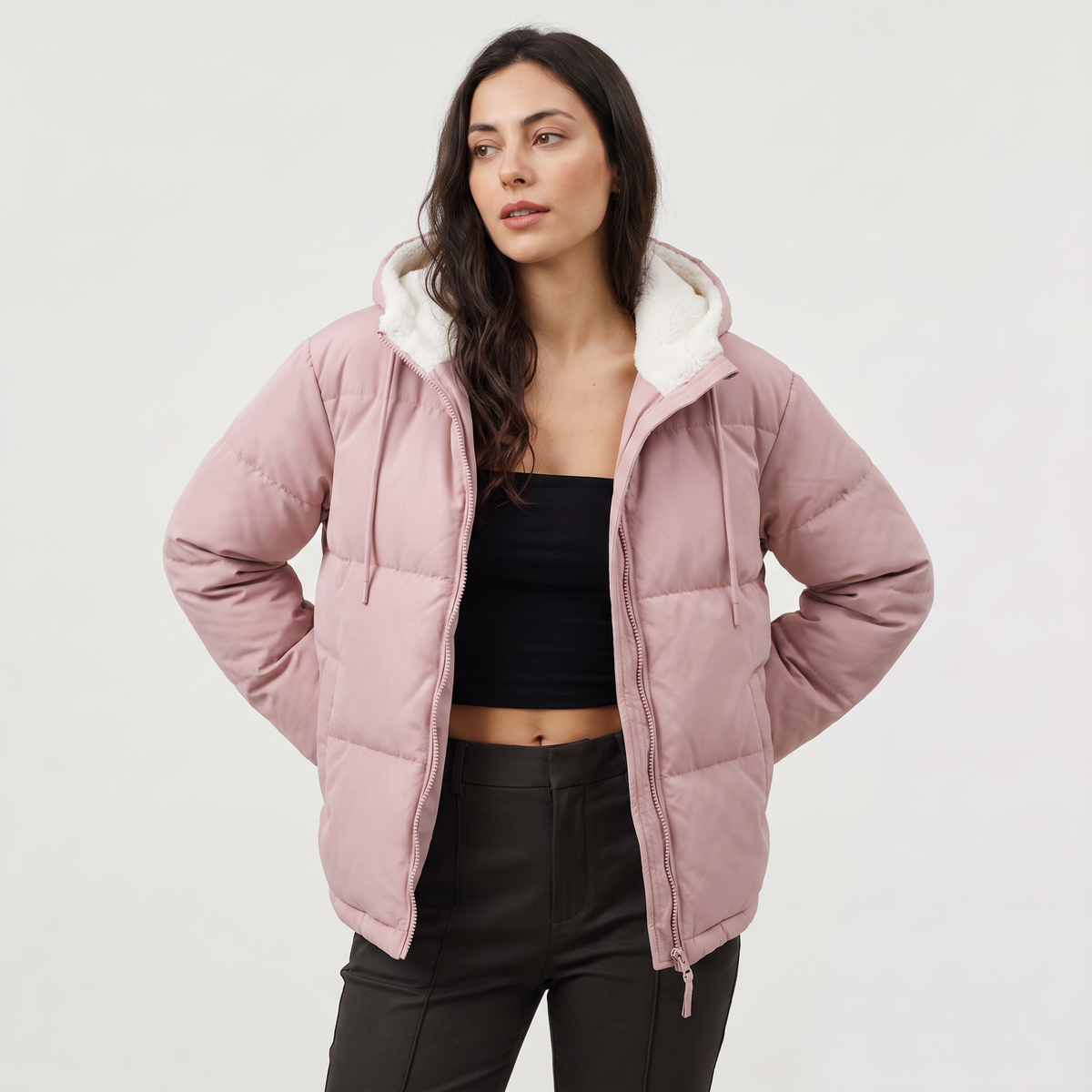 Sherpa-Lined Hooded Puffer Jacket