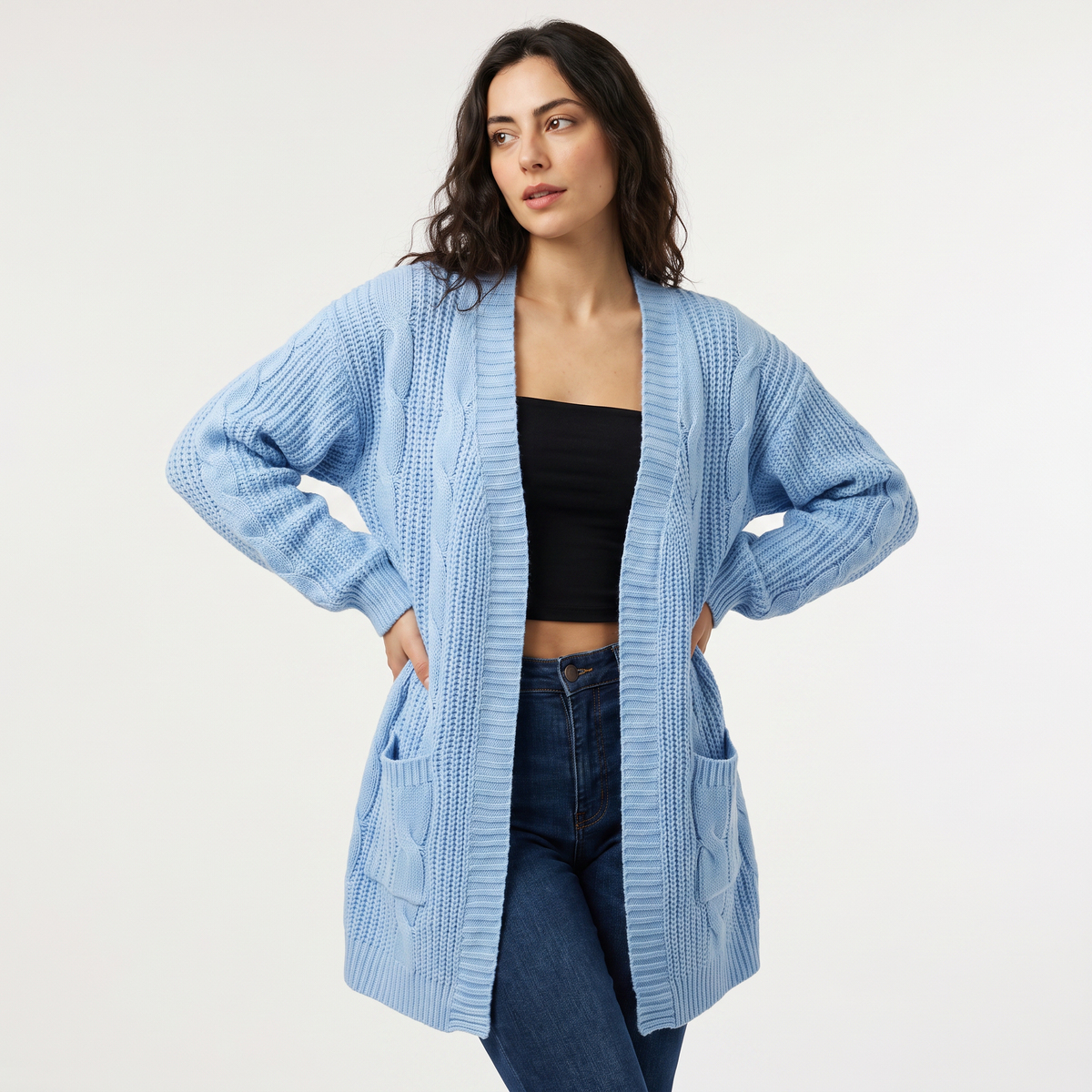 Open Front Oversized Cable Knit Cardigan