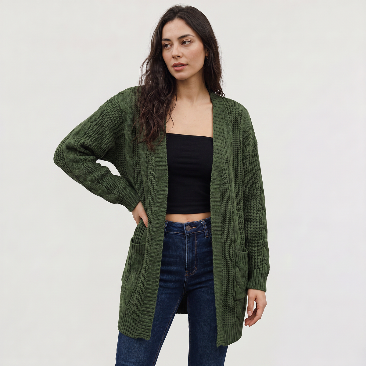 Open Front Oversized Cable Knit Cardigan