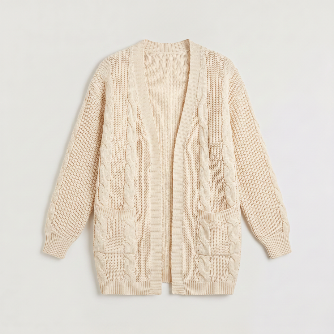 Open Front Oversized Cable Knit Cardigan