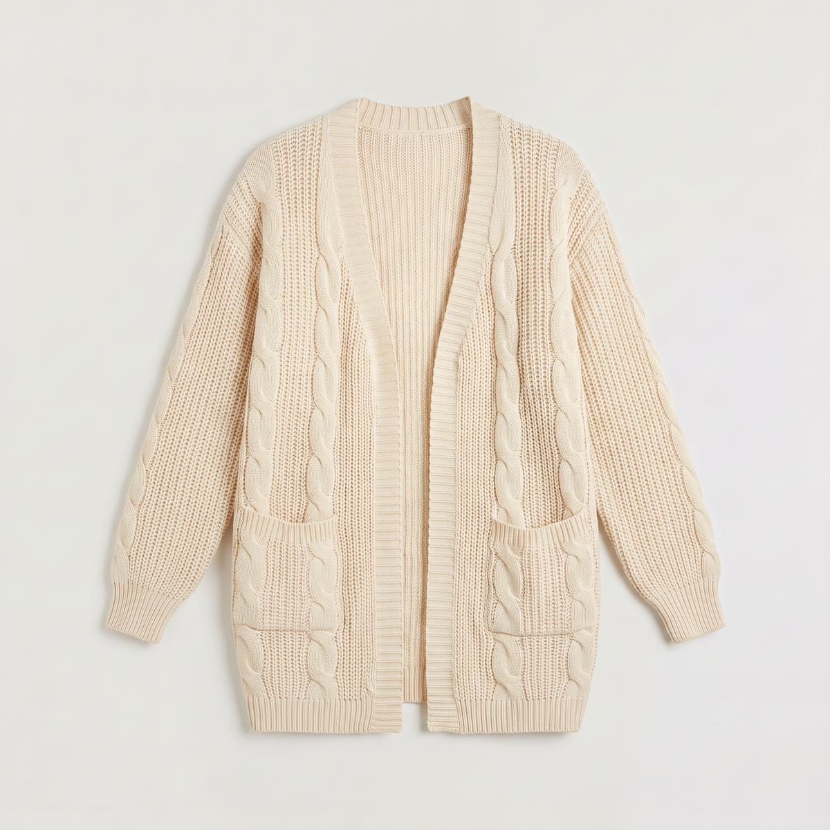 Open Front Oversized Cable Knit Cardigan