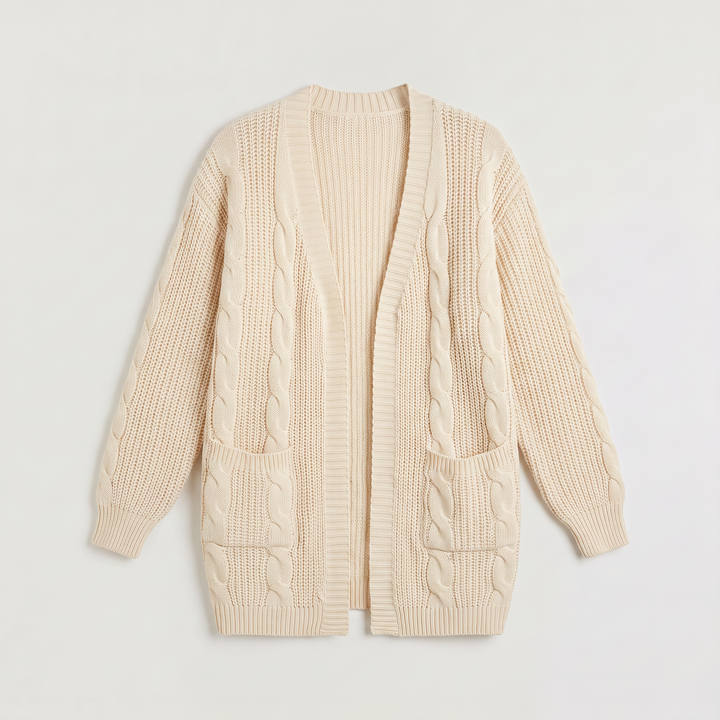 Open Front Oversized Cable Knit Cardigan