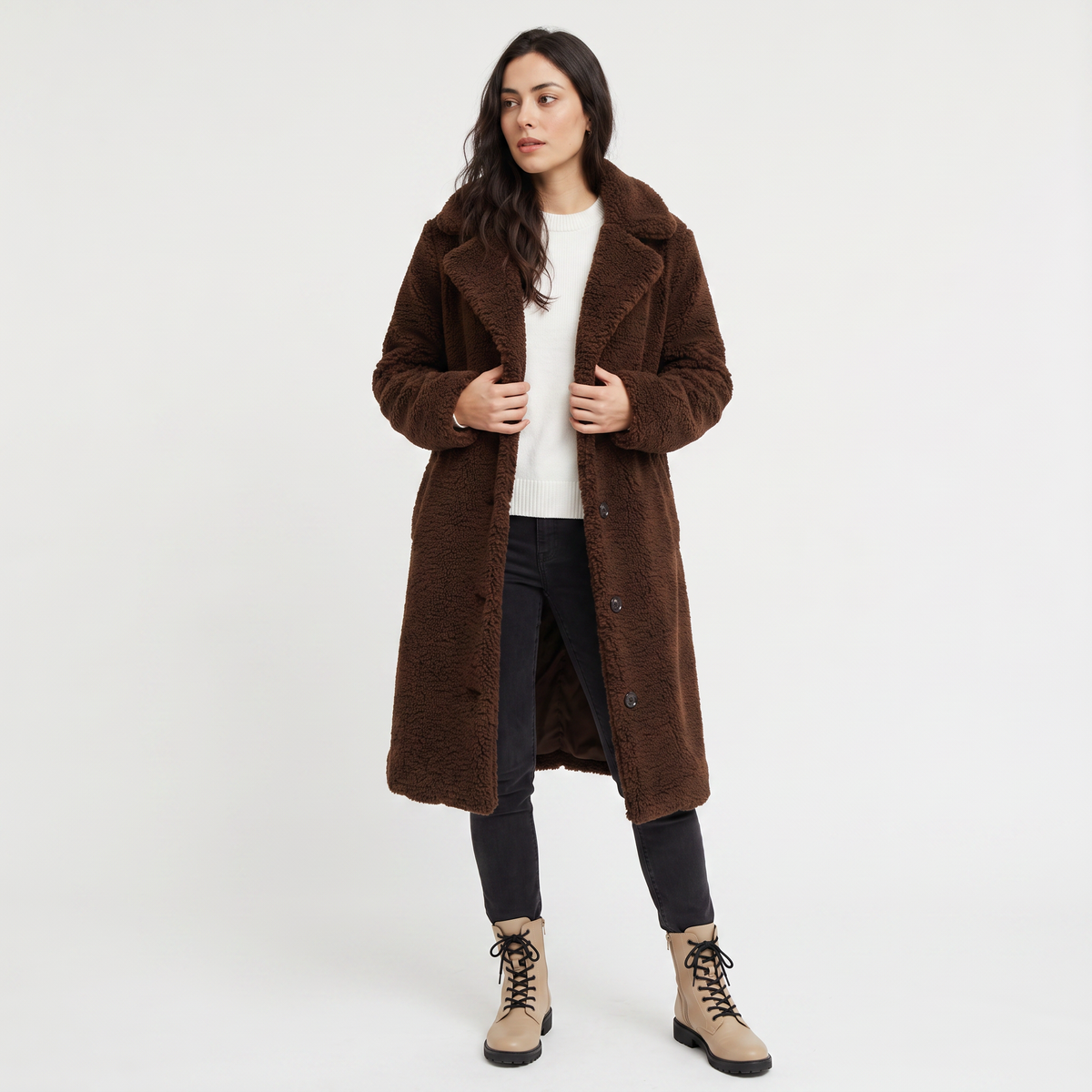 Longline Teddy Coat with Notched Collar
