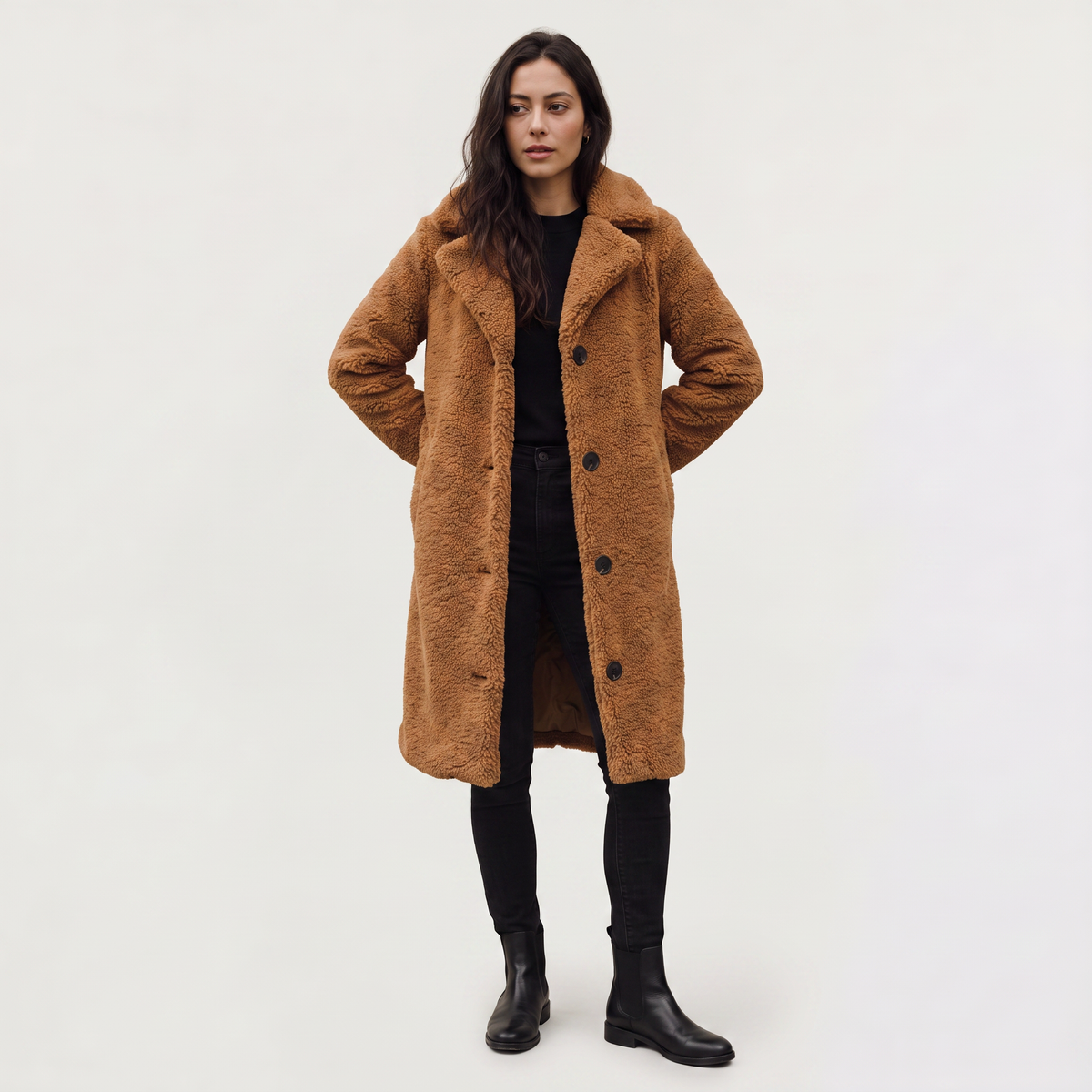 Longline Teddy Coat with Notched Collar