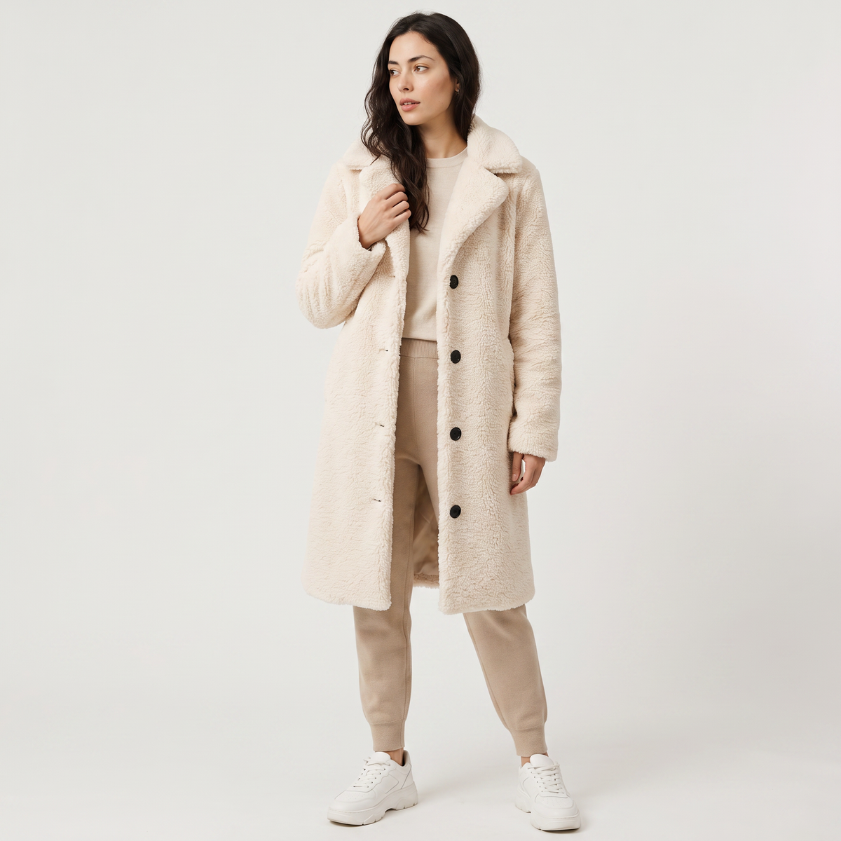 Longline Teddy Coat with Notched Collar