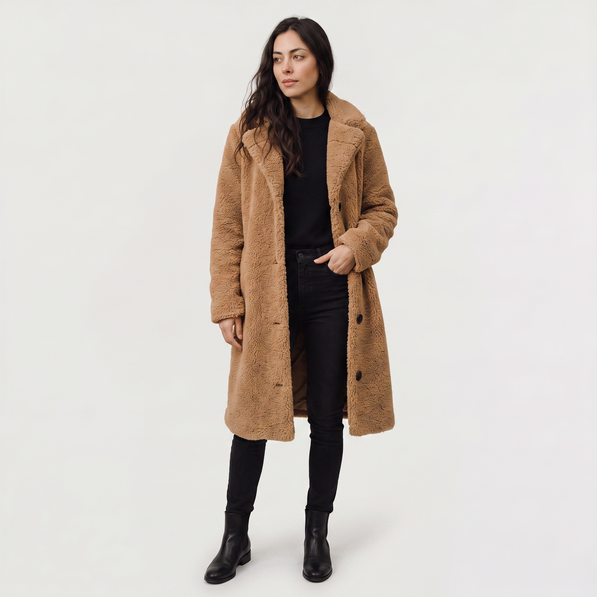 Longline Teddy Coat with Notched Collar