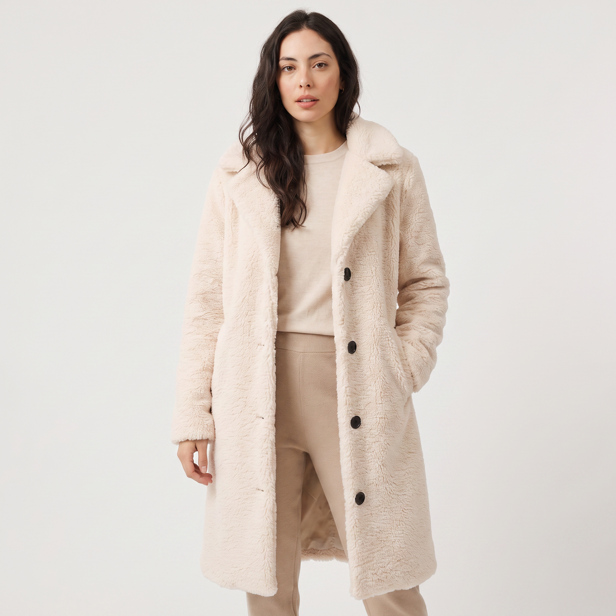 Longline Teddy Coat with Notched Collar