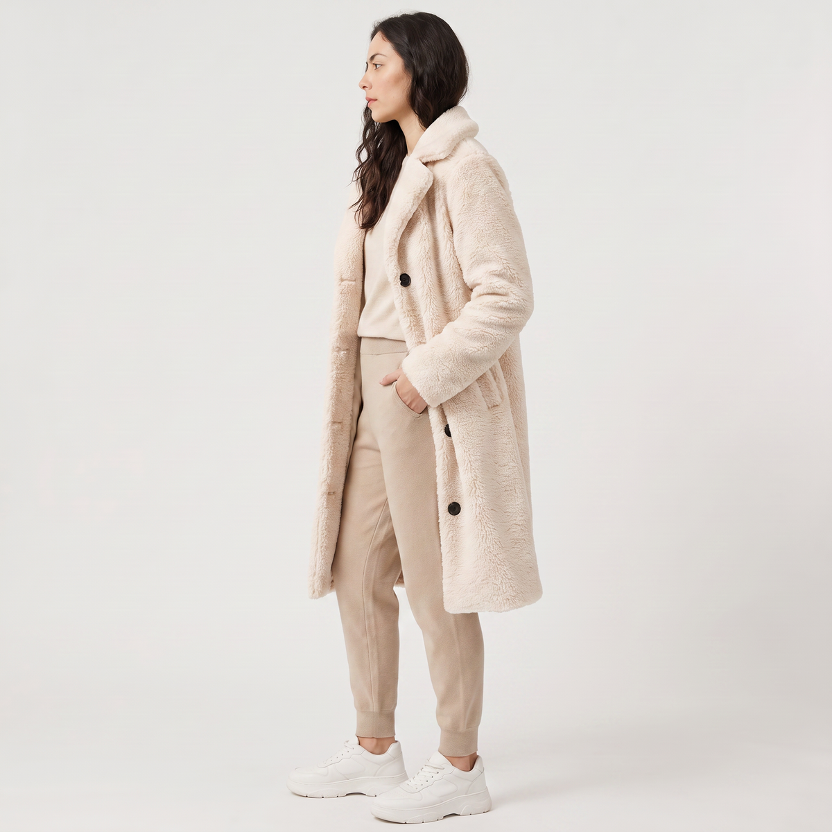 Longline Teddy Coat with Notched Collar