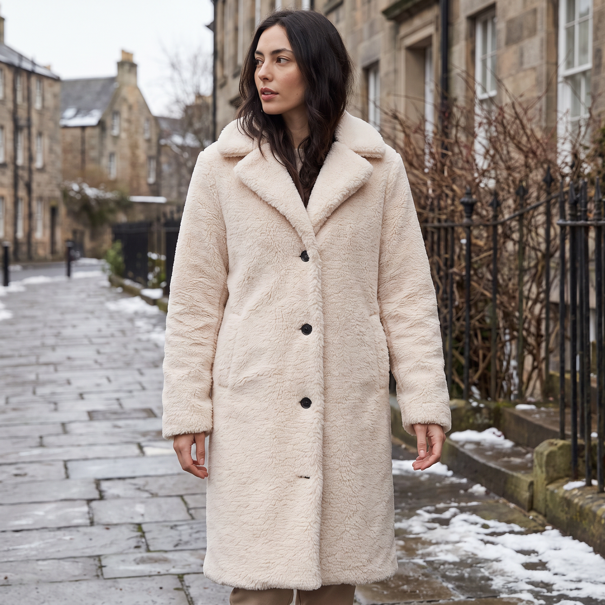 Longline Teddy Coat with Notched Collar