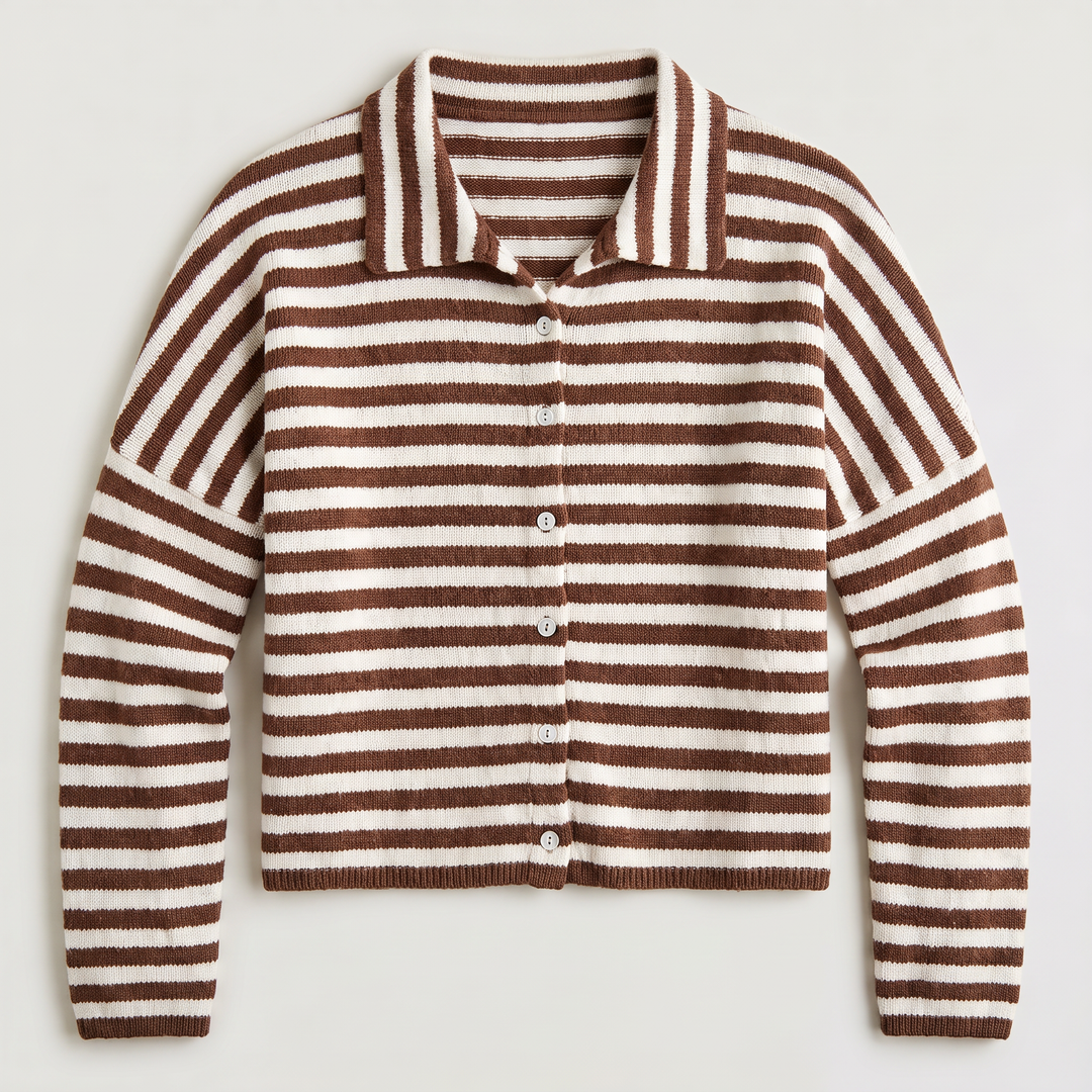 Striped Collared Knit Cardigan - Button Front