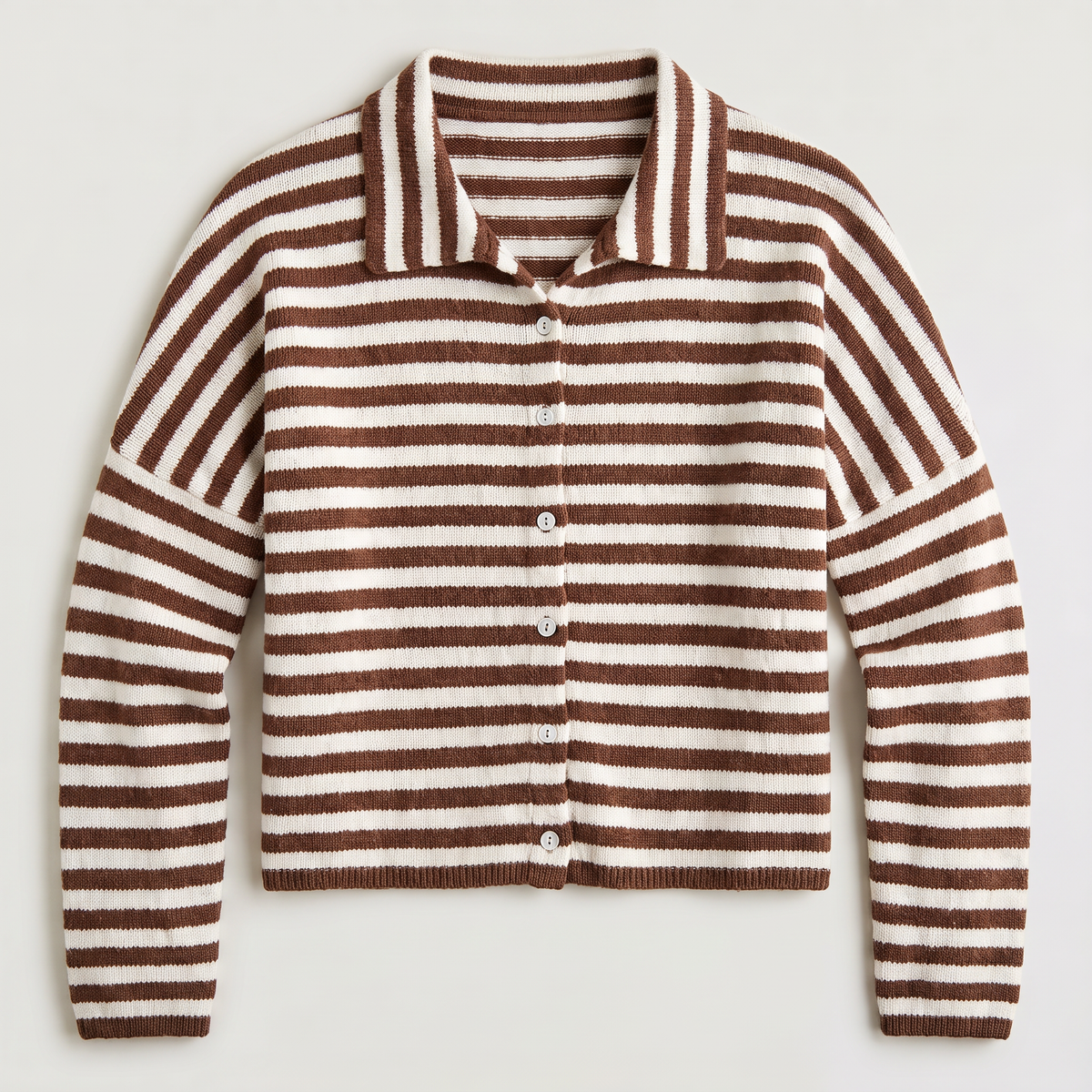 Striped Collared Knit Cardigan - Button Front