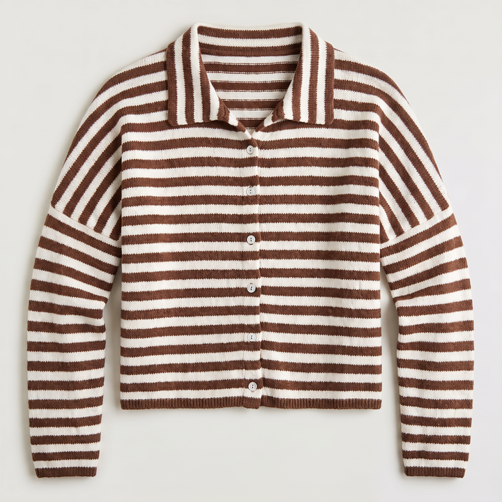 Striped Collared Knit Cardigan - Button Front