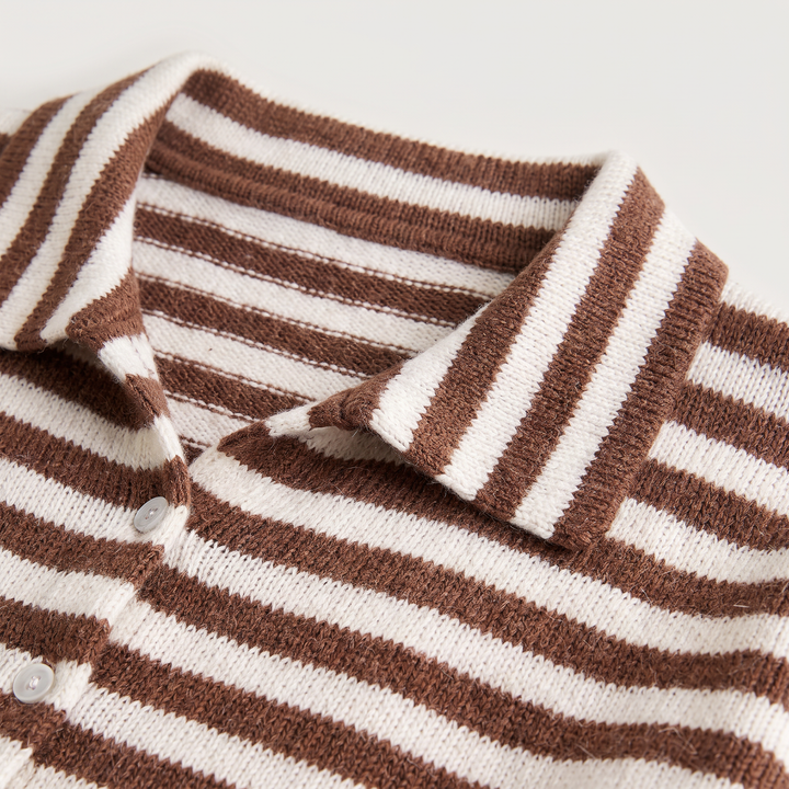 Striped Collared Knit Cardigan - Button Front
