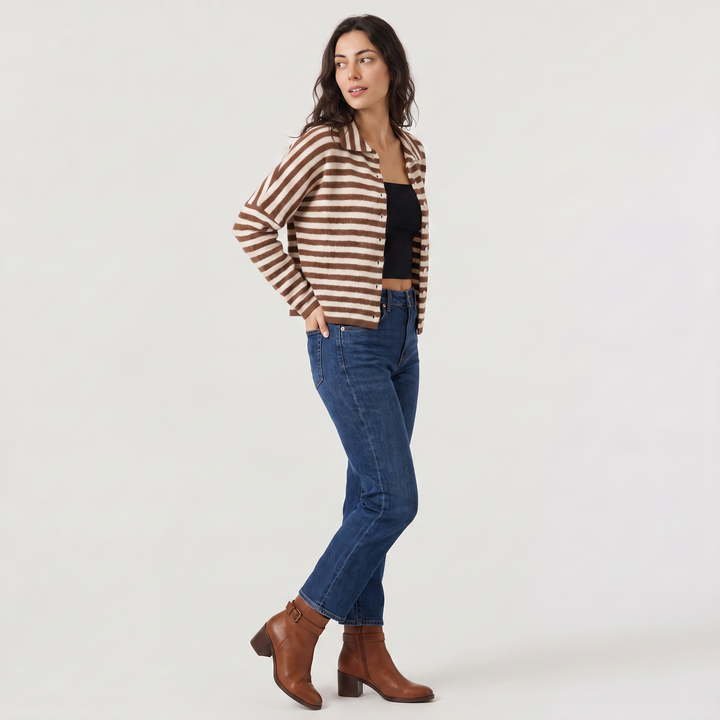 Striped Collared Knit Cardigan - Button Front