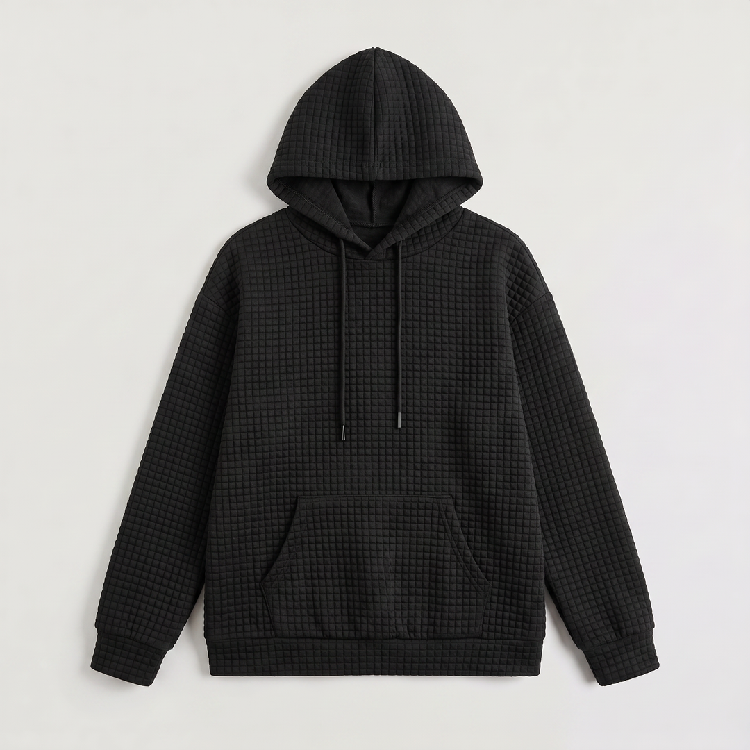 Quilted Drawstring Hoodie - Kangaroo Pocket